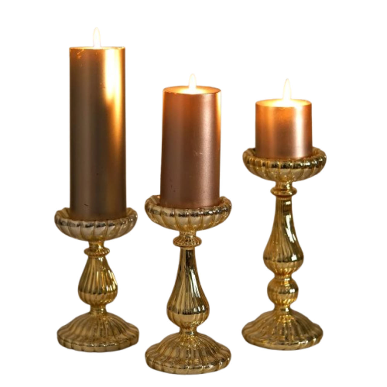 3 pcs Gold Mercury Glass Pillar Candle Holders Wedding Party Events Centerpieces